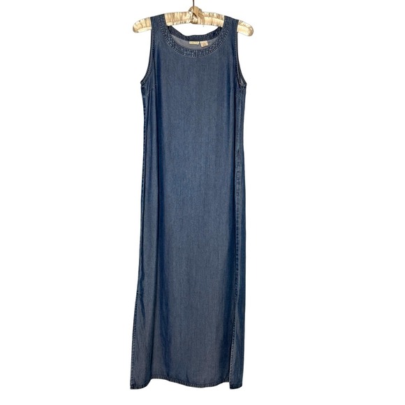 Linden Hill Dresses & Skirts - Vintage Dress S Blue Chambray Denim 90s Maxi Midi Long Smock Made In Hong Kong